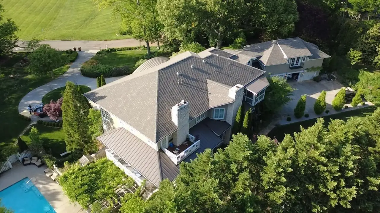 Finished roof replacement — aerial view